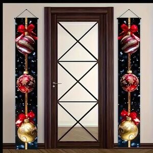Festive Holiday Door Banners with Red and Gold Ornaments